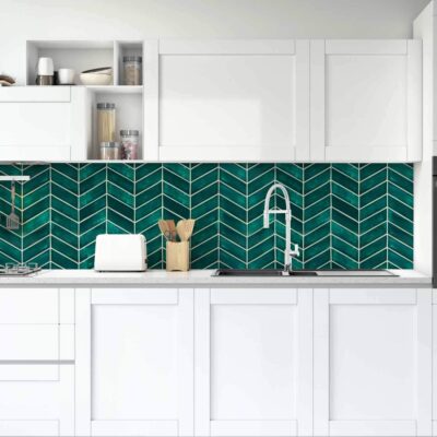 Ceramic Tile Mosaic Chevron - Blue Green - Kitchen Backsplash - Graphic Design