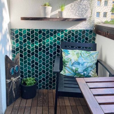 Ceramic Tile Mosaic Leaves - Balcony Wall - Forest Green