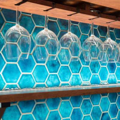 Blue hexagons - ceramic tiles - hexagons - kitchen backsplash - mosaic