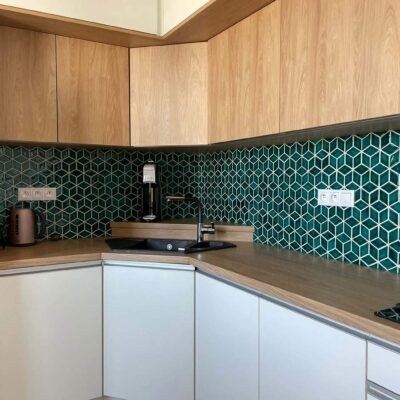 Ceramic Tile Mosaic Diamond - Kitchen Tile Backsplash - Blue Green