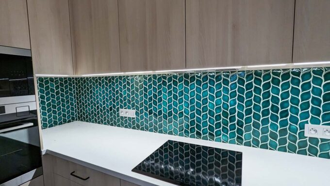 Ceramic Tile Mosaic Leaves - Kitchen Tile Backsplash - Blue Green Color