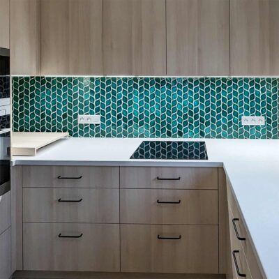Ceramic Tile Mosaic Leaves - Kitchen Tile Backsplash - Blue Green Color
