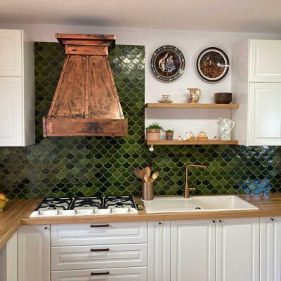 Ceramic Mosaic Tile Fish Scale - Olive Green - Kitchen Backsplash