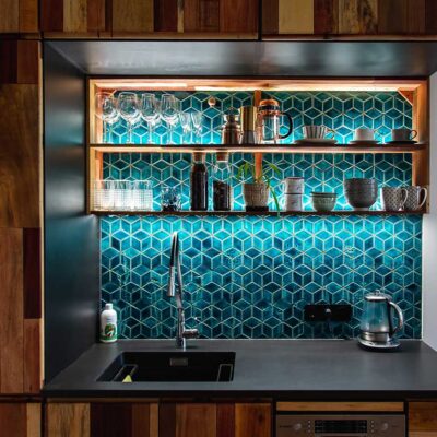 Ceramic Tile Mosaic Diamond - Kitchen Backsplash - Wood Black Kitchen - Petrol Color