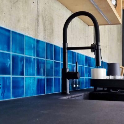 Ceramic Tile Mosaic - Floral Design - Azure Blue - Kitchen Backsplash