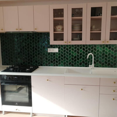 Ceramic Tile Mosaic Leaves - Kitchen Backsplash - Emerald Green Color