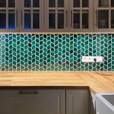 Ceramic Tile Mosaic Leaves - Kitchen Backsplash - Emerald Green Color