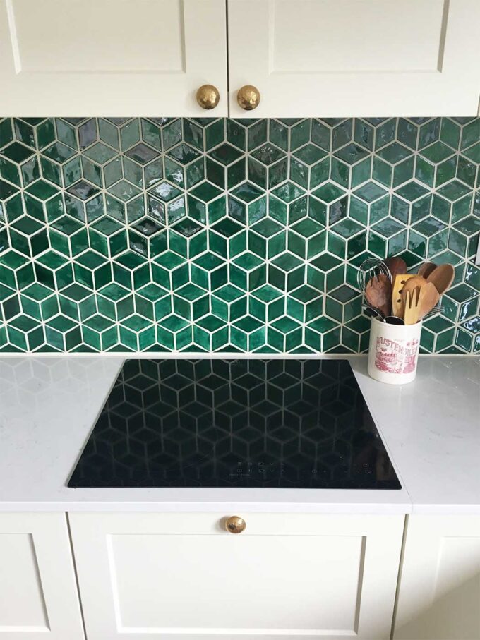 Ceramic Mosaic Handmade Tile - Diamond Shape - Emerald Green Color - Kitchen Backsplash