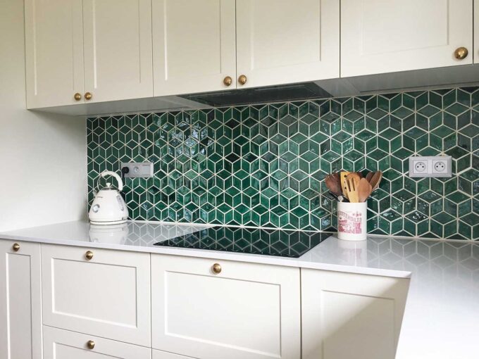 Ceramic Mosaic Handmade Tile - Diamond Shape - Emerald Green Color - Kitchen Backsplash