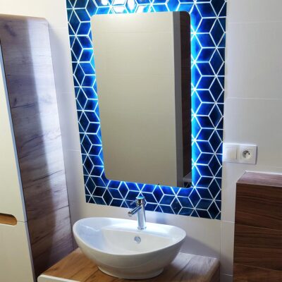 Ceramic Mosaic Diamond Tile - Azure Blue - Mirror Bathroom