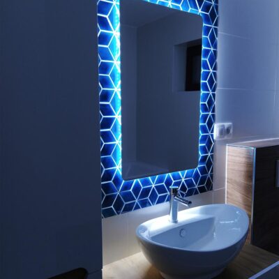 Ceramic Mosaic Diamond Tile - Azure Blue - Mirror Bathroom