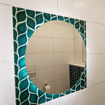 Blue-green - leaves - ceramic tiles - mirror - mosaic