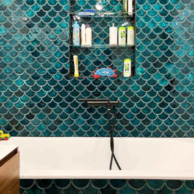 Ceramic Mosaic Tile Fish Scale - Blue Green - Bathroom Tile Wall and Tub
