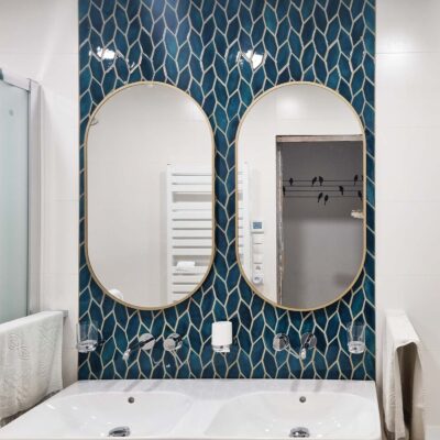 Petrol ceramic mosaic tiles - bathroom - longed hexagons