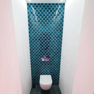Ceramic Mosaic Tile Fish Scale - Petrol Color - Toilette WC Wall