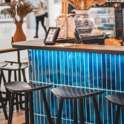 Ceramic Mosaic Tile Rectangle - Long size - Front Desk Coffee Shop - Azure Blue