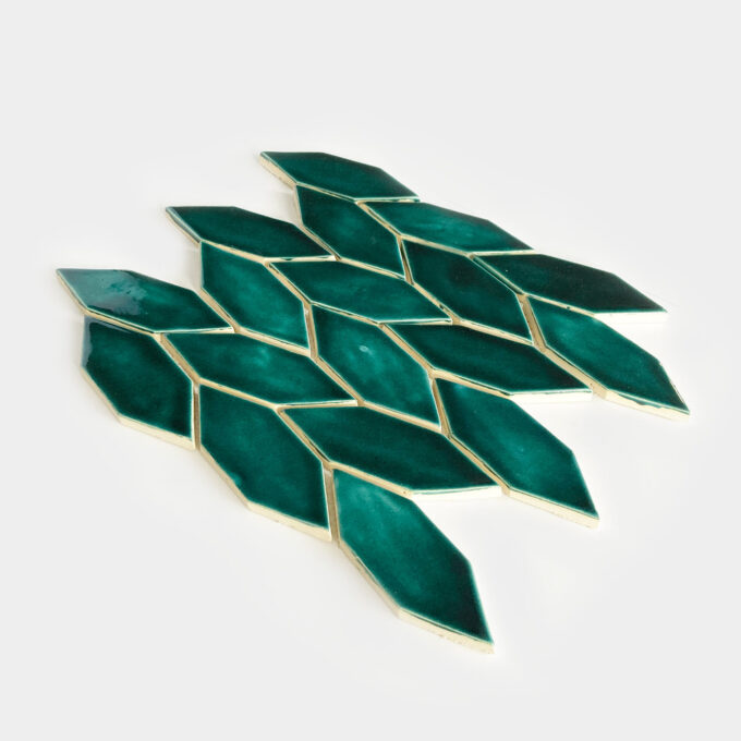 Handmade Ceramic Longed Hexagon Tile - Mosaic in Forest Green Color