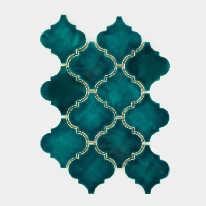 Handmade Ceramic Arabesques Tile - Mosaic in Blue Green Glossy Color
