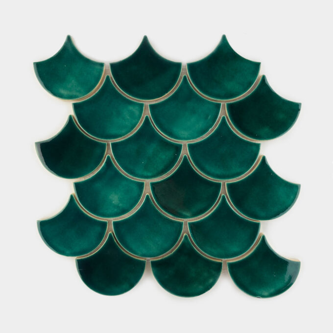 Ceramic mosaic tile fish scale forest green