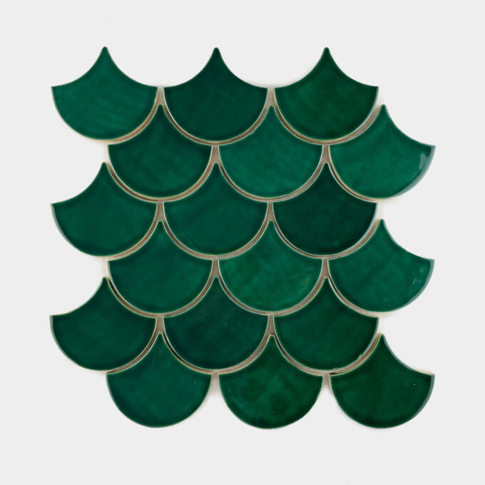 Ceramic mosaic tile fish scales emerald green