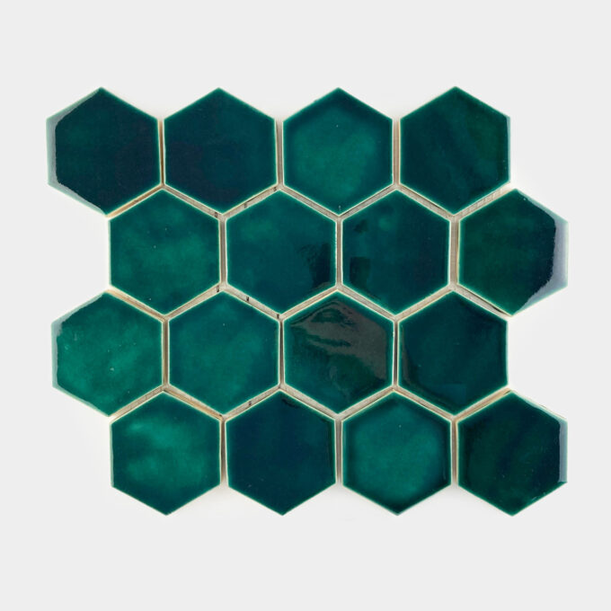 Ceramic mosaic tile hexagon forest green