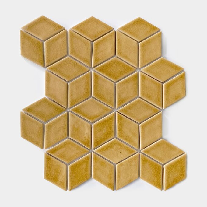 Handmade Ceramic Diamond Tile - Mosaic in Honey Yellow Color