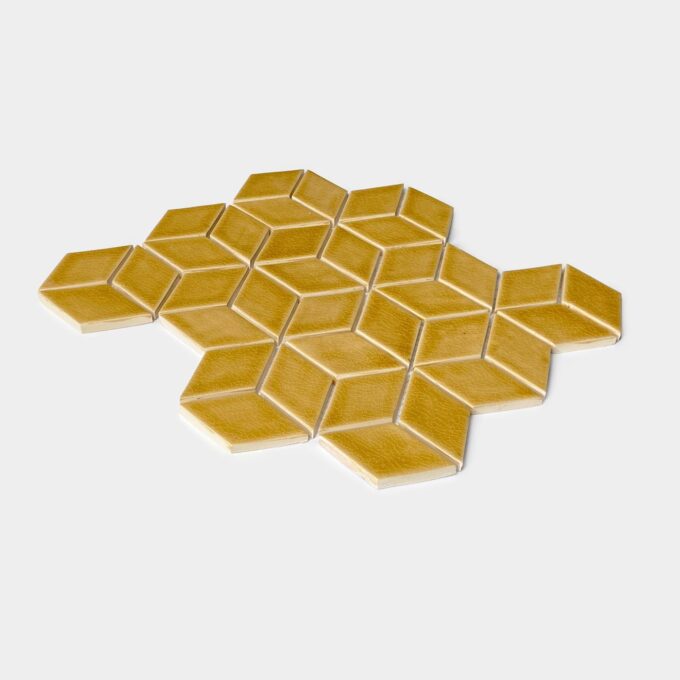 Handmade Ceramic Diamond Tile - Mosaic in Honey Yellow Color