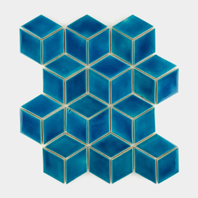 Handmade Ceramic Diamond Tile - Mosaic in Azure Blue Color