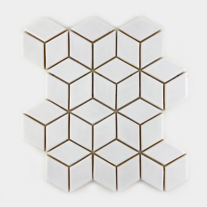 Handmade Ceramic Diamond Tile - Mosaic in White Glossy Color