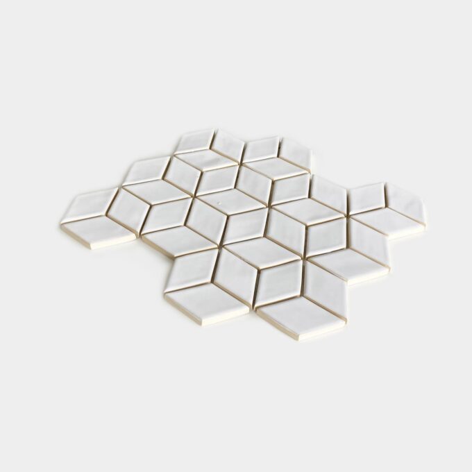 Handmade Ceramic Diamond Tile - Mosaic in White Glossy Color