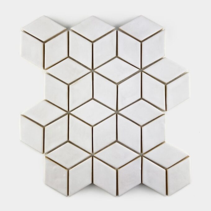 Ceramic mosaic tiles diamonds white matt