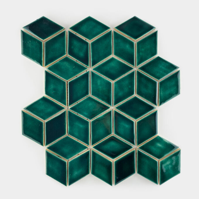 Handmade Ceramic Diamond Tile - Mosaic in Forest Green Color