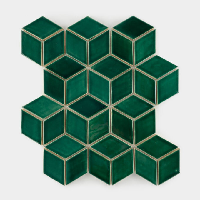 Handmade Ceramic Diamond Tile - Mosaic in Emerald Green Color