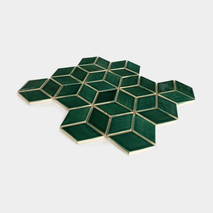 Handmade Ceramic Diamond Tile - Mosaic in Emerald Green Color