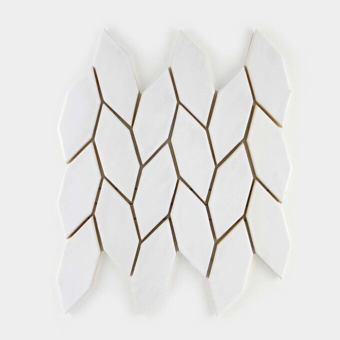 Handmade Ceramic Longed Hexagon Tile - Mosaic in White Glossy Color