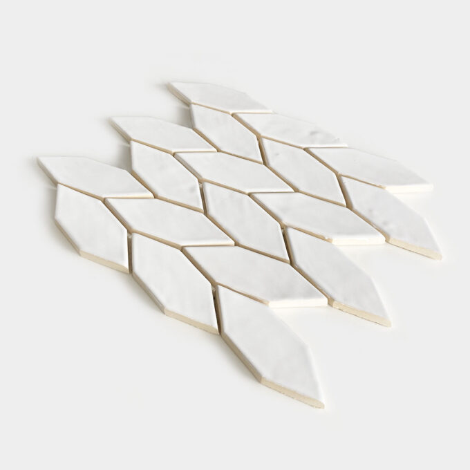 Handmade Ceramic Longed Hexagon Tile - Mosaic in White Glossy Color