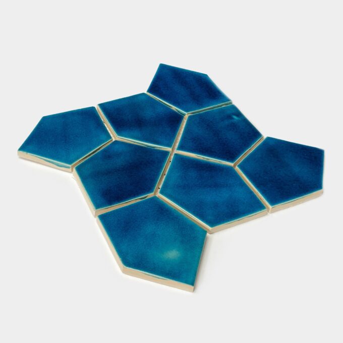 Ceramic mosaic tile pentagon azur