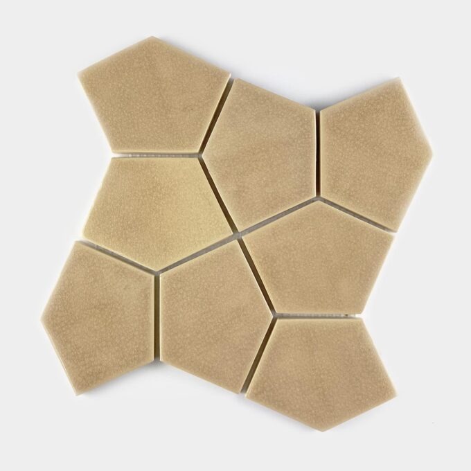 Handmade Ceramic Pentagon Tile - Mosaic in Cappuccino Beige Color