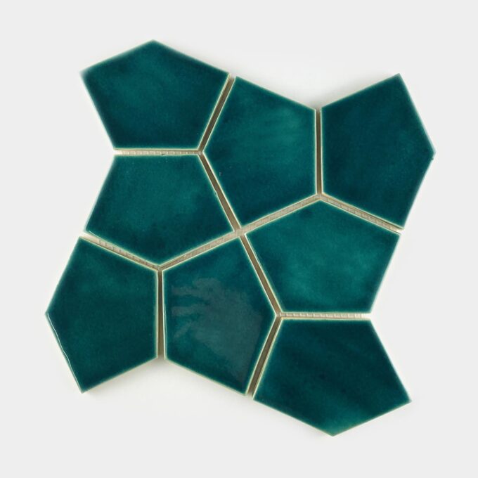 Handmade Ceramic Pentagon Tile - Mosaic in Blue Green Color