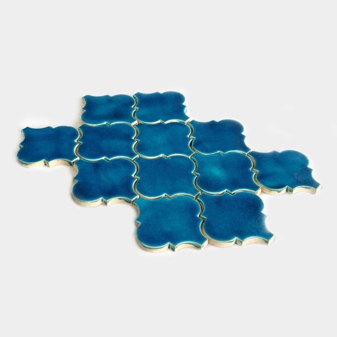 Handmade Ceramic Arabesques Tile - Mosaic in Azure Blue Glossy Color