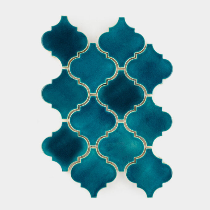 Handmade Ceramic Arabesques Tile - Mosaic in Petrol Blue Color