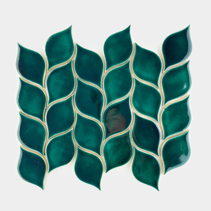 Ceramic mosaic tiling leaves forest green