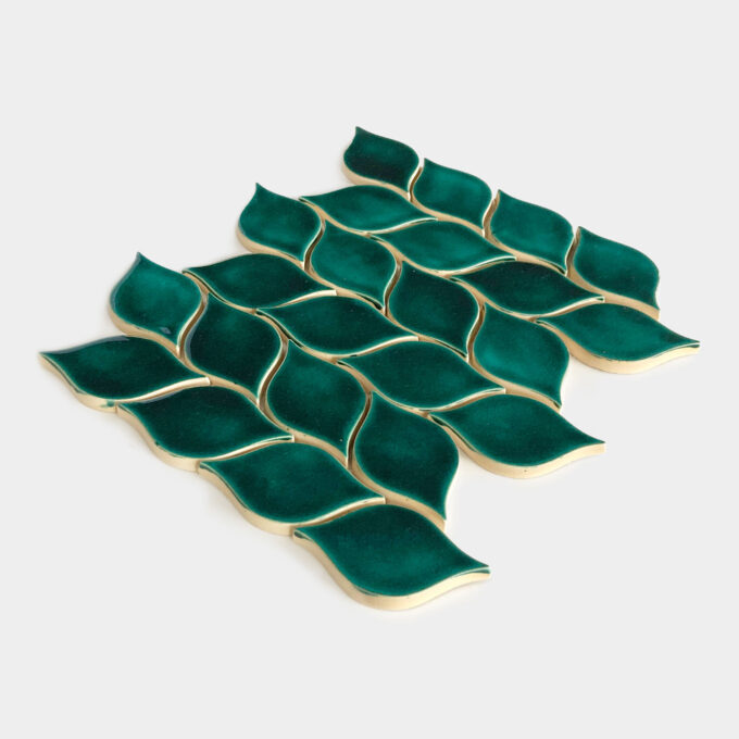 Handmade Ceramic Leaf Tile - Mosaic in Forest Green Color