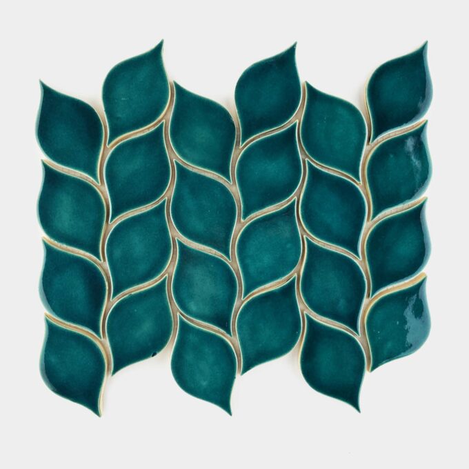 Ceramic mosaic tile leaves blue green