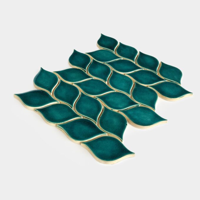 Ceramic mosaic tile leaves blue green