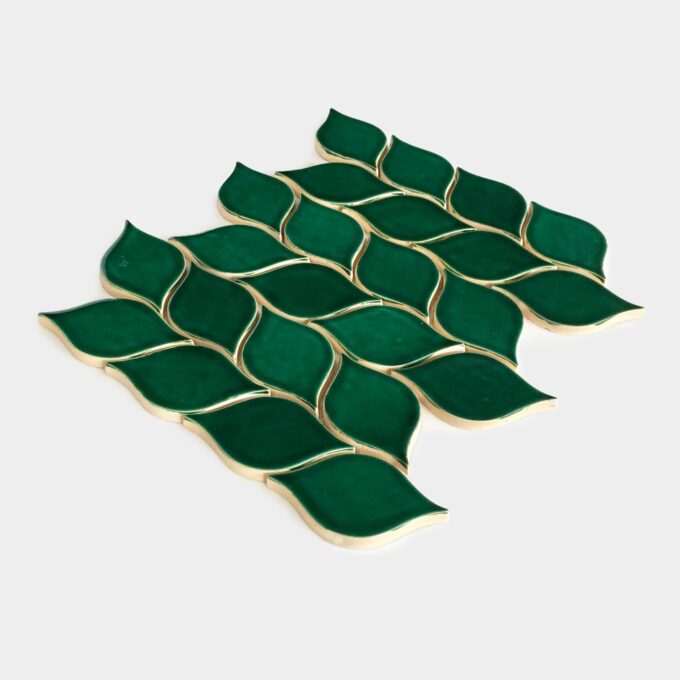 Ceramic mosaic tiling leaves emerald