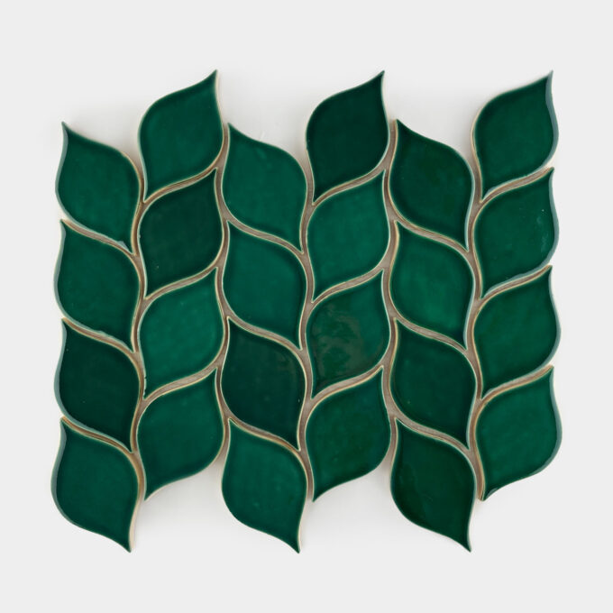 Ceramic mosaic tiling leaves emerald