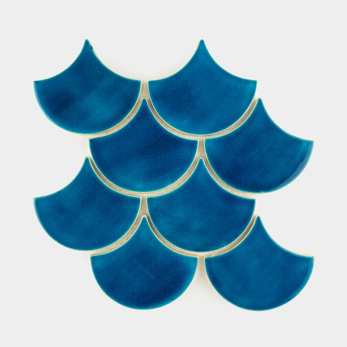 Handmade Ceramic Fish Scale Tile - Mosaic in Azure Blue Glossy Color