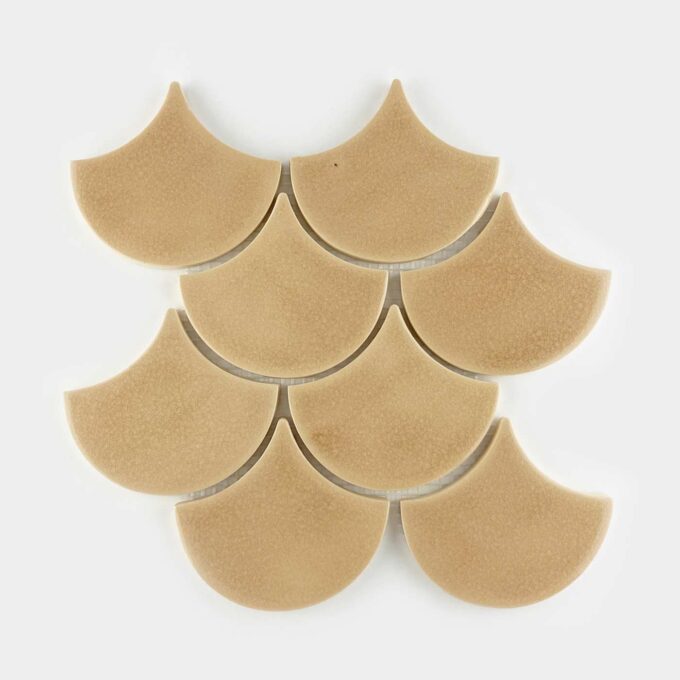 Handmade Ceramic Fish Scale Tile - Mosaic in Cappuccino Beige Color