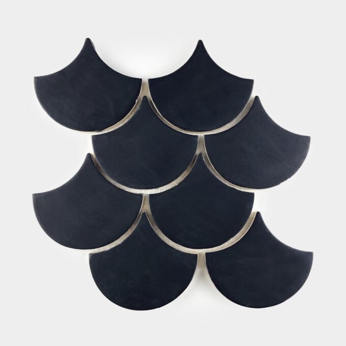 Ceramic mosaic tile fish scale black matt